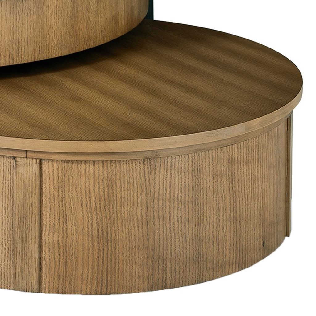 36 Inch 2 Piece Round Nesting Coffee Table, Lift Top Storage, Wheels, Brown - View 4