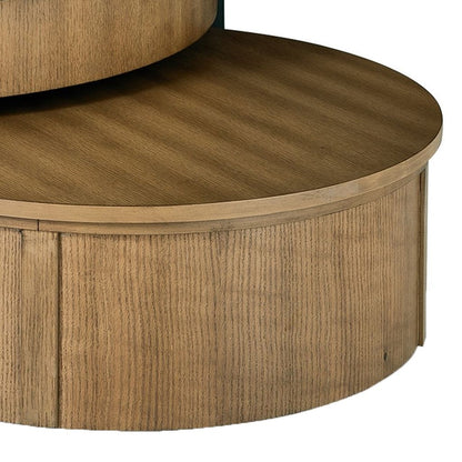 36 Inch 2 Piece Round Nesting Coffee Table, Lift Top Storage, Wheels, Brown - View 4