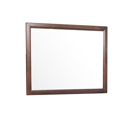 38 Inch Wooden Landscape Mirror, Molded Details, Dual Texture, Brown - View 2