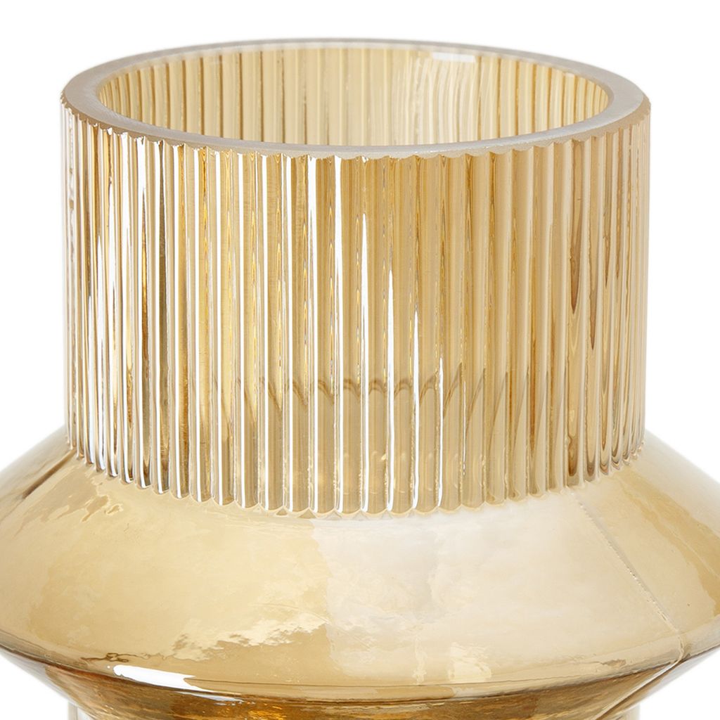 Rae Set of 2 Glass Vases, Tall Round Cylinders, Amber Yellow, Clear Finish - View 3