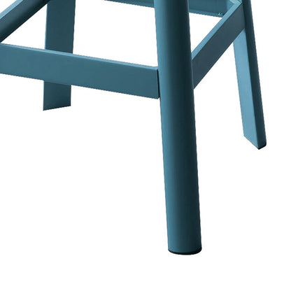 Industrial Style Metal Frame and Wooden Bar Stool, Brown and Blue - View 5