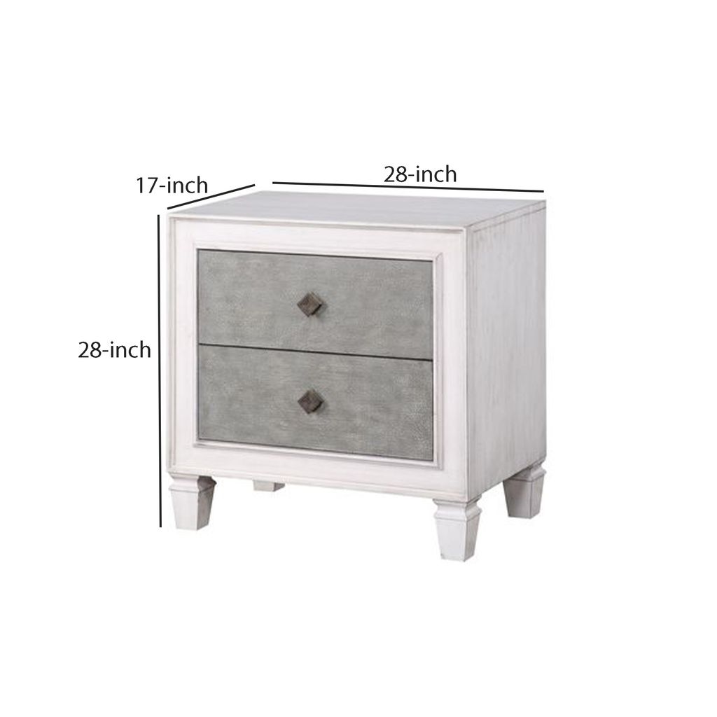 Nightstand with 2 Drawers and Diamond Handle, Gray - View 6