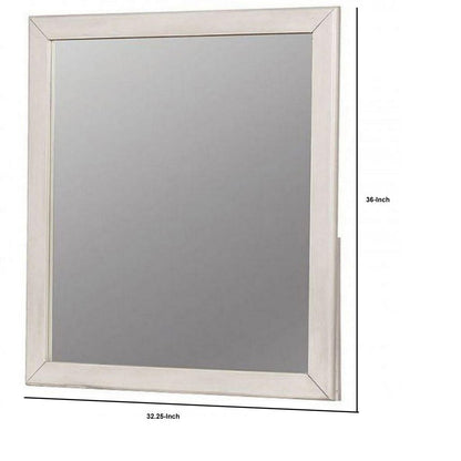32 Inch Transitional Style Wooden Frame Mirror, White - View 6