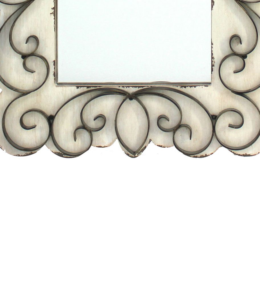 Rectangular Wall Mirror Set of 2 with Wooden Frame and Metal Scrolled edges, White - View 4