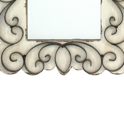 Rectangular Wall Mirror Set of 2 with Wooden Frame and Metal Scrolled edges, White - View 4