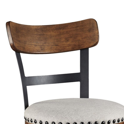 Zane 30 Inch Swivel Barstool, Round Cushioned Seat, Rich Brown Wood Frame - View 3