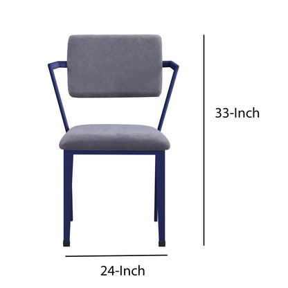 Fabric Upholstered Metal Base Chair with Flared Armrest, Blue and  Gray - View 6