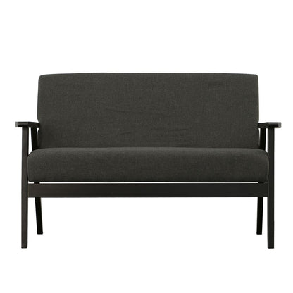 Gala 45 Inch Modern Loveseat Bench, Dark Gray Fabric, Jet Black Wood Frame - View 4