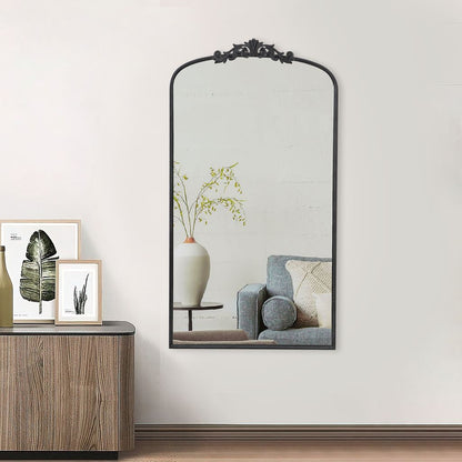 Kea 66 Inch Wall Mirror, Black Curved Metal Frame, Ornate Baroque Design - View 6