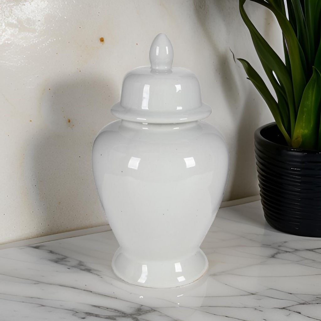 Decorative Porcelain Ginger Jar with Lidded Top, Medium, White - View 7