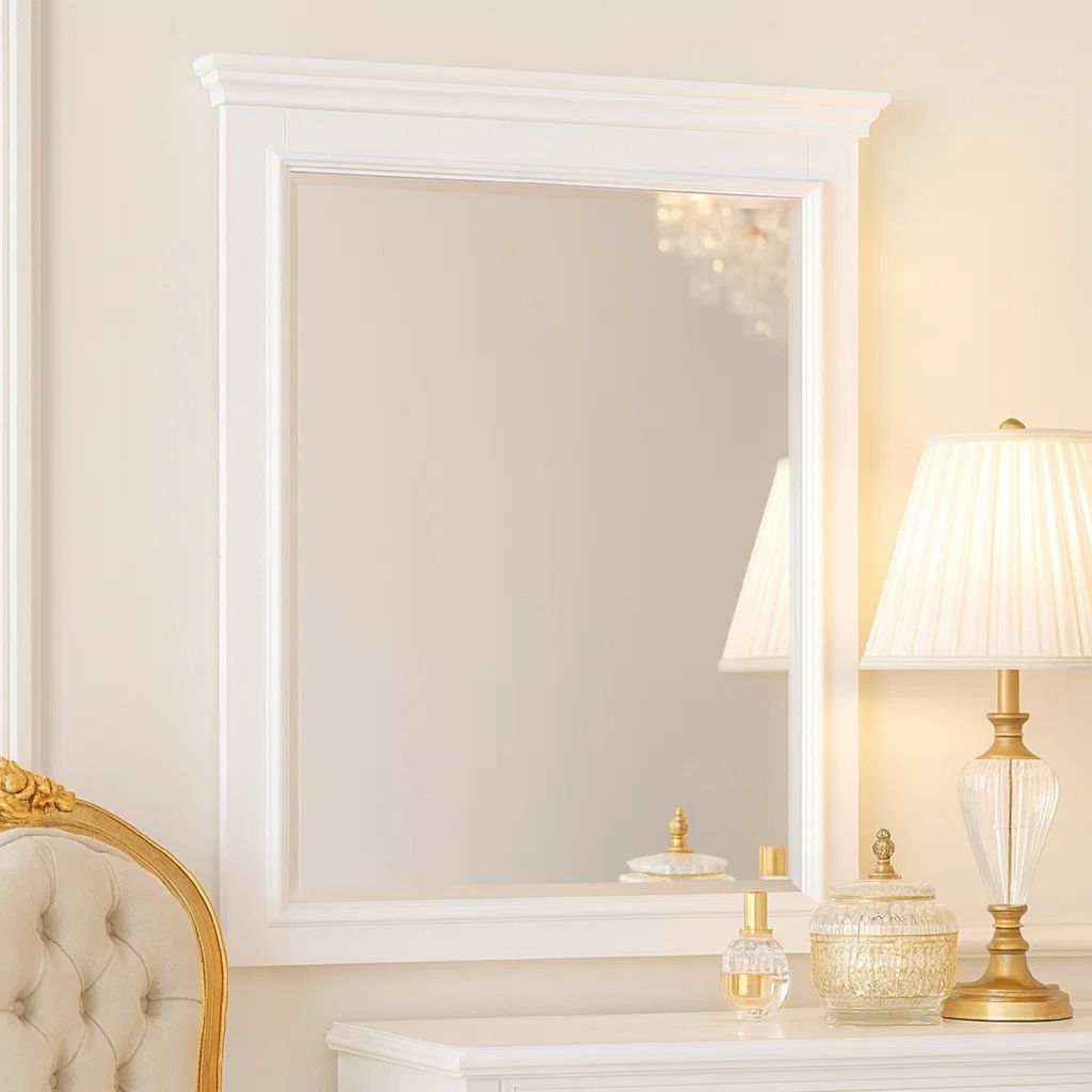 Contemporary Style Wood Rectangular Mirror, White - View 7