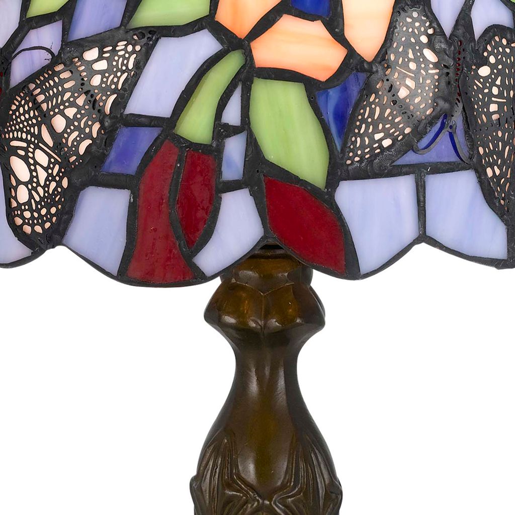 Metal Body Tiffany Table Lamp with Butterfly Design Shade, Multicolor - View 2