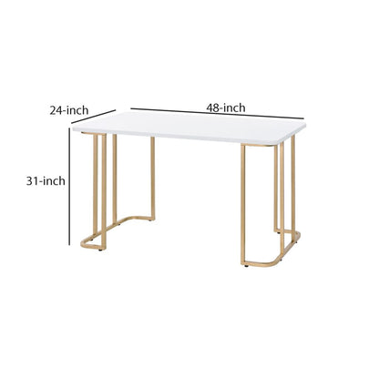 Writing Desk with Metal Curved Sled Base and Floor Protectors, White - View 6