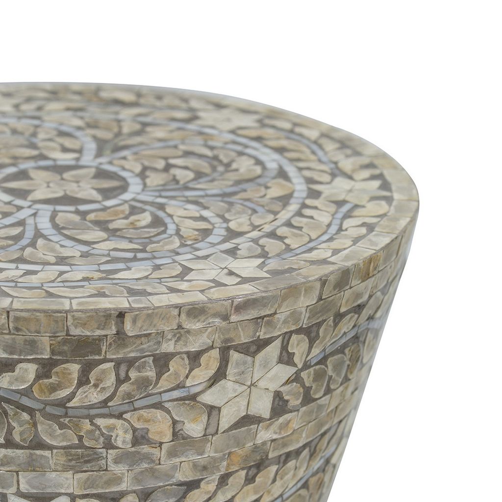 19 Inch Luxury Accent Table Stool, Star Foliage Pattern, Gray and Brown - View 3