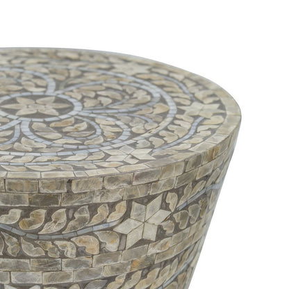19 Inch Luxury Accent Table Stool, Star Foliage Pattern, Gray and Brown - View 3