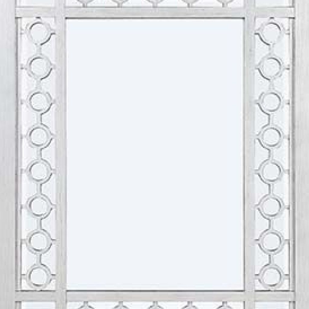 40 Inch Ornate Wood Mirror, Portrait, Round Cut Out Design, White - View 3