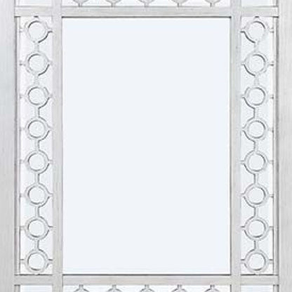 40 Inch Ornate Wood Mirror, Portrait, Round Cut Out Design, White - View 3