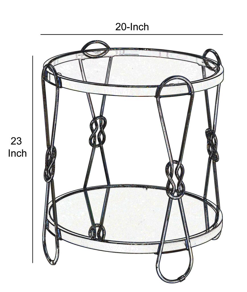 Metal End Table with Mirrored Top and 1 Bottom shelf, Gold and Clear - View 5