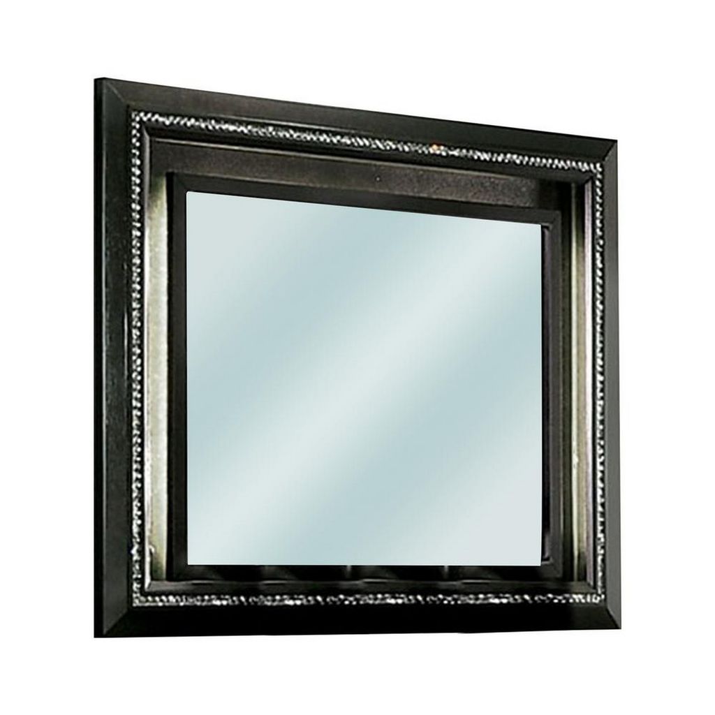 46 Inch Contemporary Style Wooden Mirror, Metallic Gray - View 2