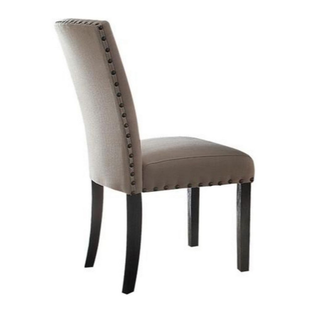Nailhead Trim Fabric Upholstered Wooden Side Chair, Set of 2, Beige and Brown - View 3