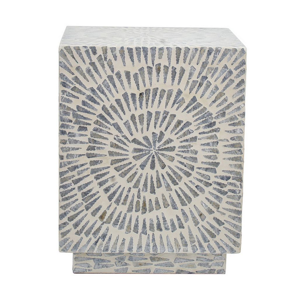 18 Inch Modern Capiz Accent Table Stool, Square, Gray Starburst Pattern - View 2