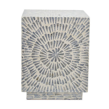 18 Inch Modern Capiz Accent Table Stool, Square, Gray Starburst Pattern - View 2