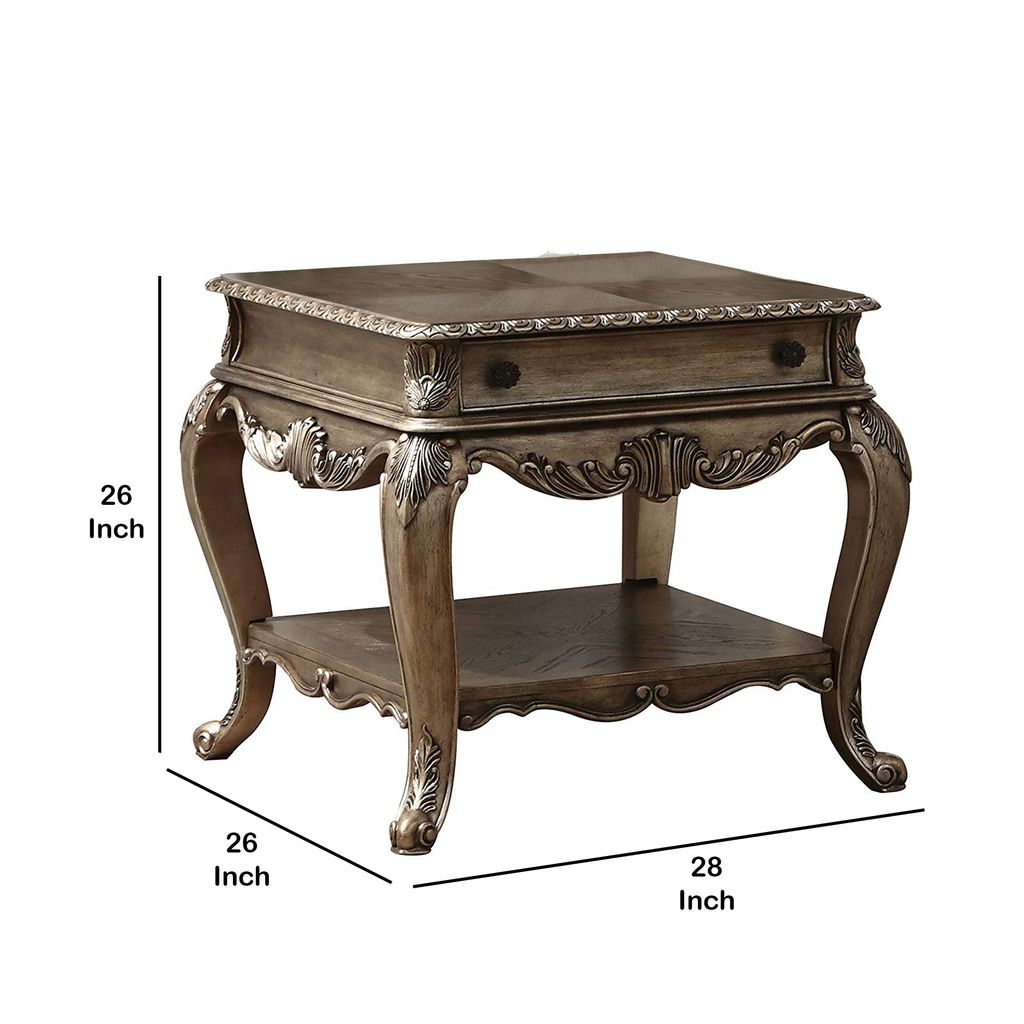 Wooden End Table With One Drawer And Bottom Shelf, Vintage Oak Brown - View 6