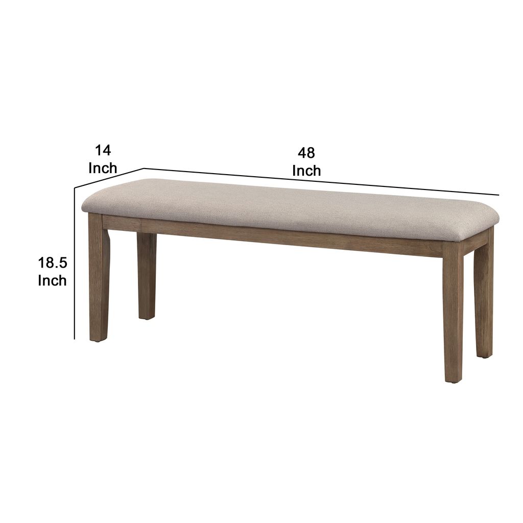 Rectangular Style Wooden Bench with Fabric Upholstered Seat,Brown and Beige - View 6
