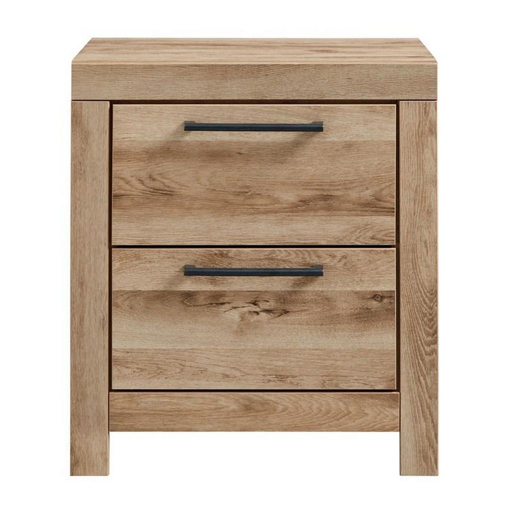 Amy 24 Inch Modern Wood Nightstand, 2 Drawers, 2 USB Ports, Natural Brown - View 2