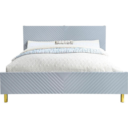Tyra Modern King Bed, Panel Headboard, Luxury Textured Chevron, Gray, Gold - View 3