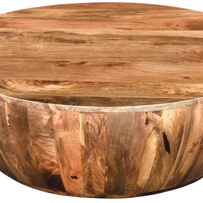 Arthur Mango Wood 35.5 Inch Coffee Table In Round Shape, Dark Brown - View 7