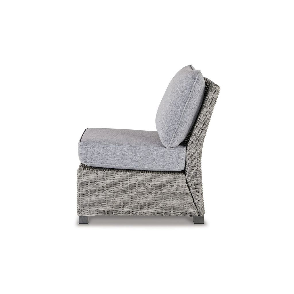 24 Inch Outdoor Accent Chair, Gray Cushions and All Weather Resin Wicker - View 3