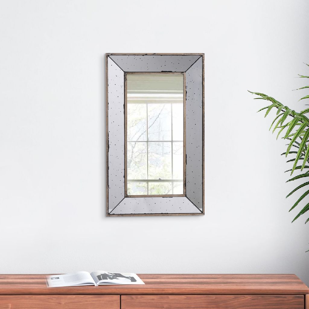 Filo 24 Inch Wall Mirror, Raised Tray Edges, Mirrored Rectangular Frame - View 6