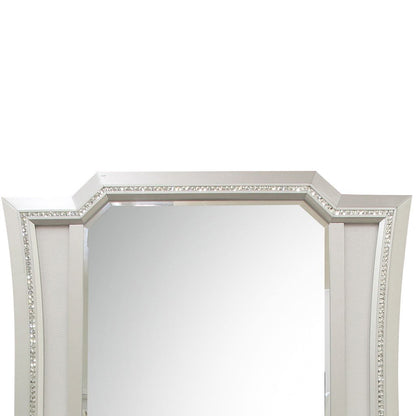 Elegant Mirror with Crystal Sparkling Trim and Led Lights, Silver - View 5