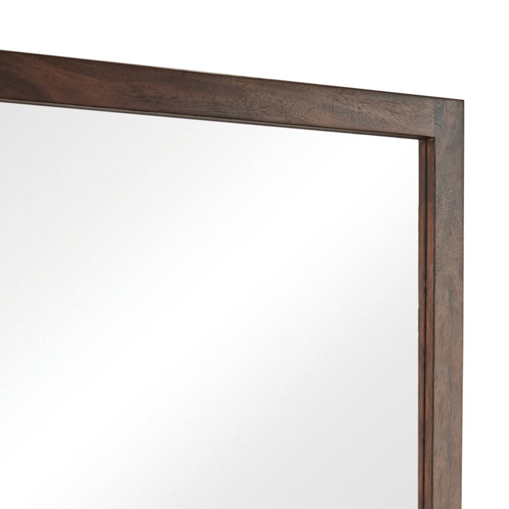 44 Inch Rectangular Wood Frame Mirror, Brown - View 4
