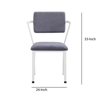 Metal Chair with Fabric Upholstery and Straight Legs, Gray and White - View 6