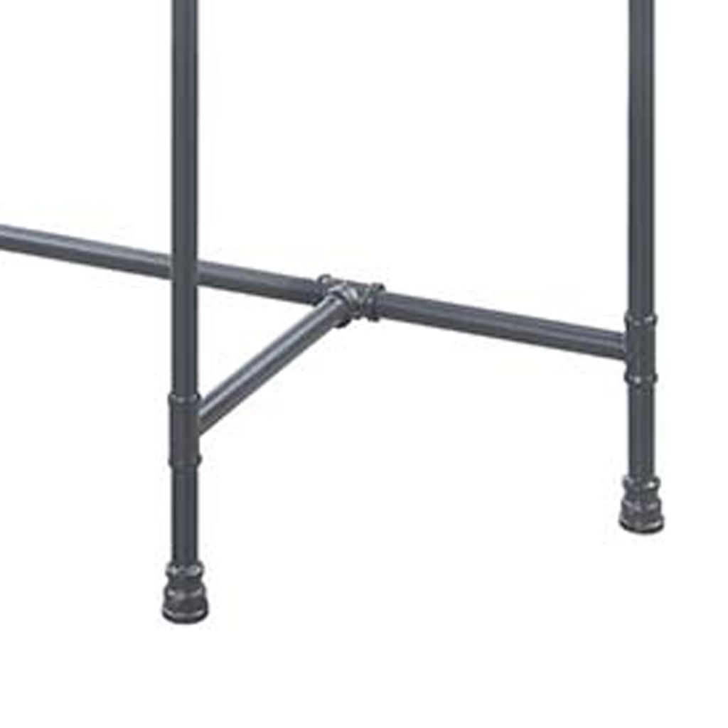 Wood Side Table, Oval Tempered Glass Top, Metal Pipe Style Legs, Clear Glass, Sandy Gray - View 5
