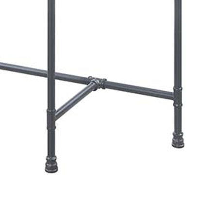 Wood Side Table, Oval Tempered Glass Top, Metal Pipe Style Legs, Clear Glass, Sandy Gray - View 5