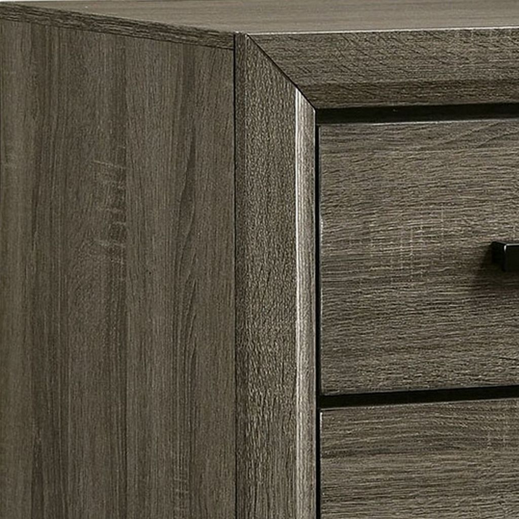 24 Inch 2 Drawer Wooden Nightstand with Finger Pulls, Brown - View 2