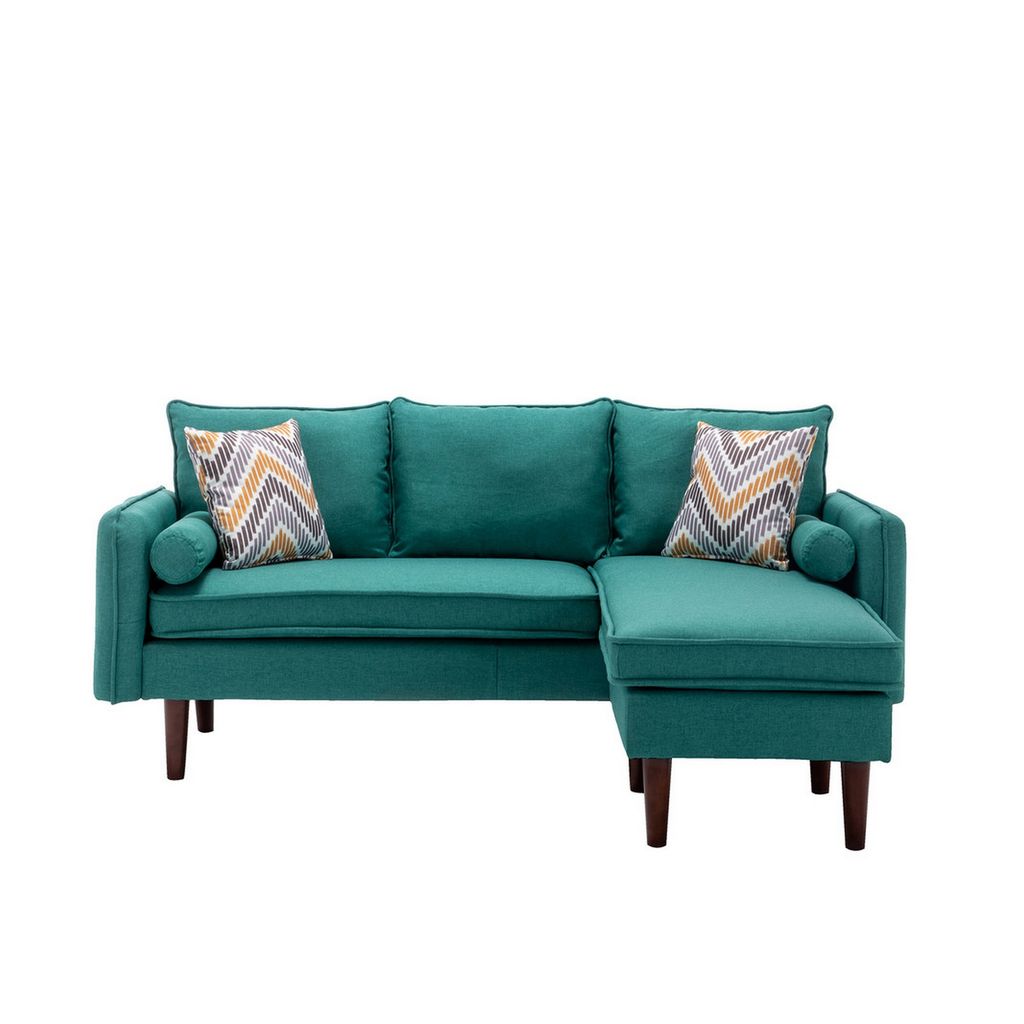 Ranon 70 Inch Sectional Chaise Sofa, Pillows, USB Ports, Side Pockets, Teal - View 2
