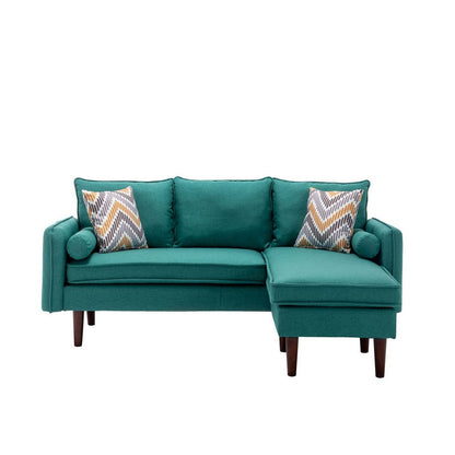 Ranon 70 Inch Sectional Chaise Sofa, Pillows, USB Ports, Side Pockets, Teal - View 2