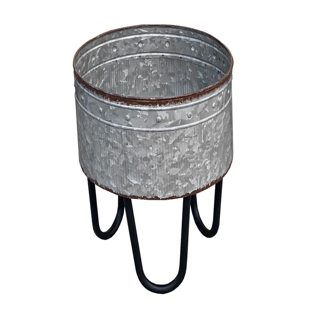 Galvanized Sheet Planter Tubs, Iron Powder Coated Hairpin Legs, Set of 3, Gray, Black - View 5
