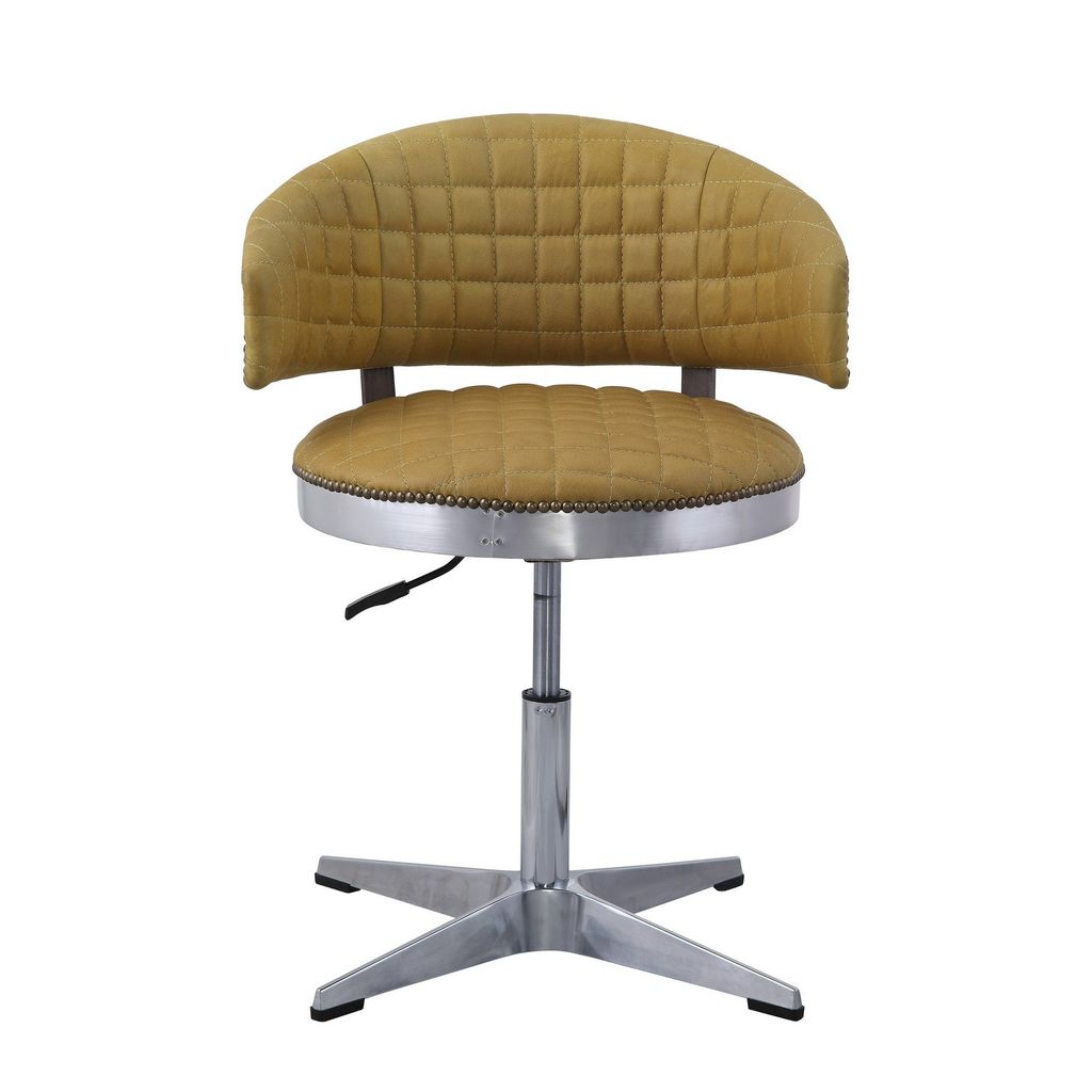 Swivel Leatherette Chair with Curved Back and Metal Star Base, Yellow - View 2