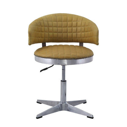 Swivel Leatherette Chair with Curved Back and Metal Star Base, Yellow - View 2