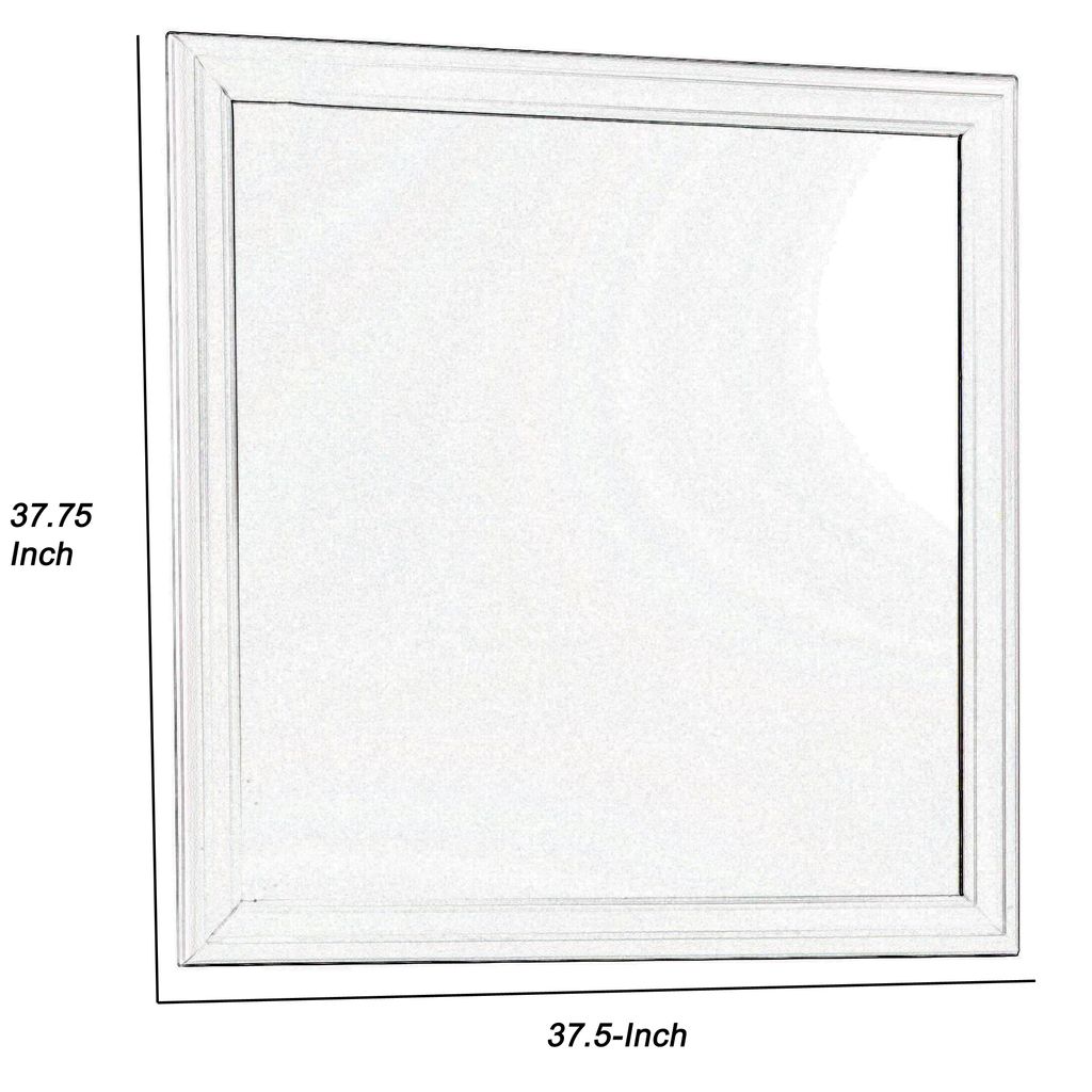 Transitional Square Mirror with Wooden Encasing and Convex Edges, White - View 4