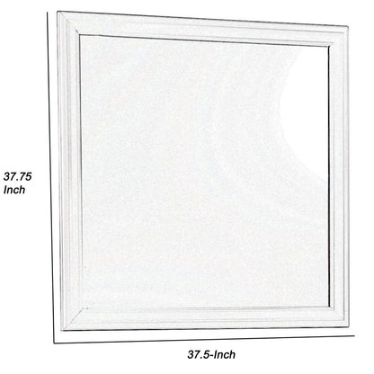 Transitional Square Mirror with Wooden Encasing and Convex Edges, White - View 4