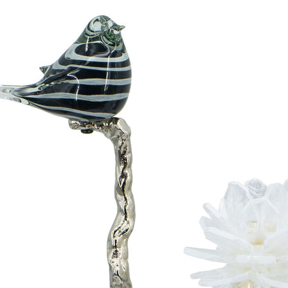 Sue 15 Inch Accent Decor Figurine, Bird on a Branch, Flower, Black, Silver - View 3