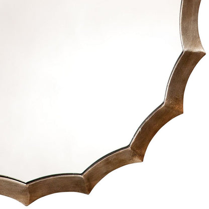 Round Mirror with Scalloped Metal Frame, Gold - View 5
