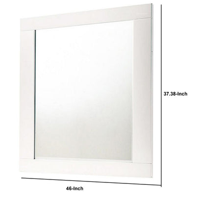 Contemporary Square Wooden Mirror with Mounting Hardware, White - View 5