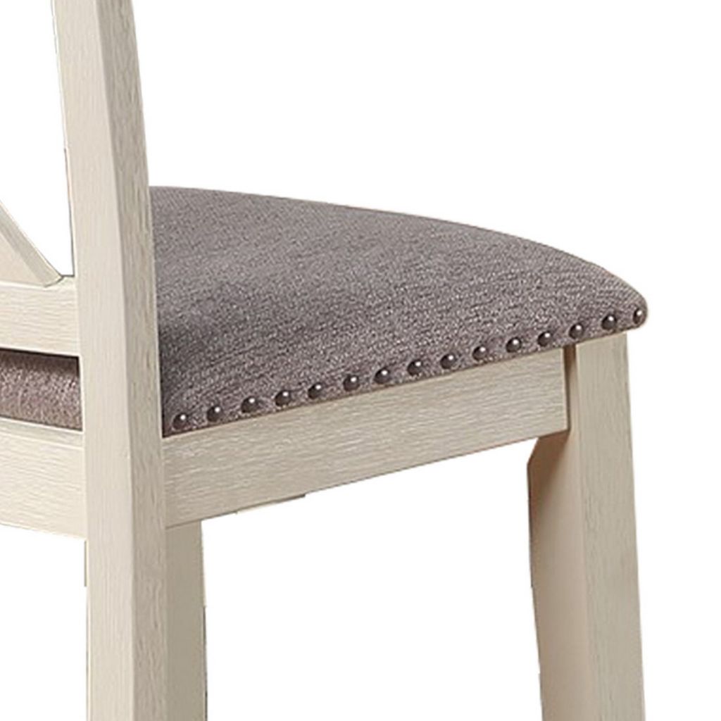 Joss 40 Inch Cottage Wood Counter Height Chair, Set of 2, Gray Seat, Cream - View 3